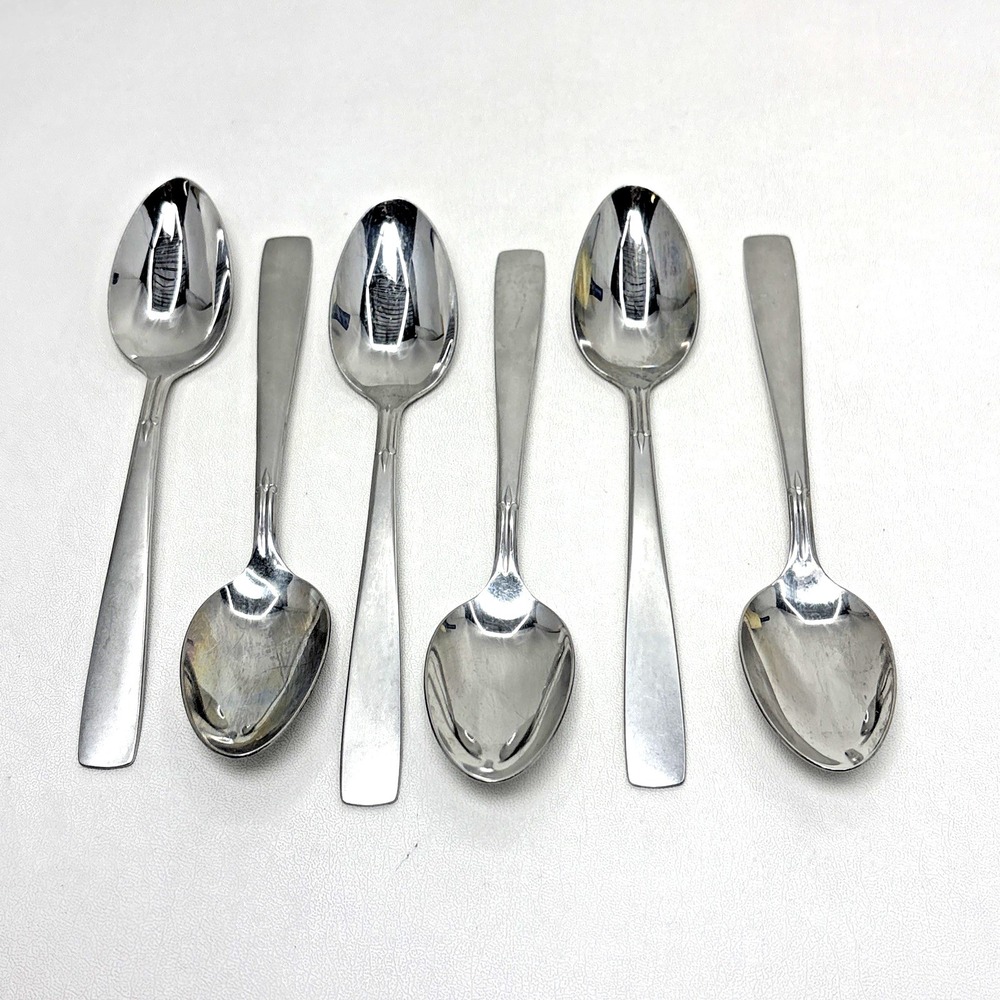 Oneida Satin Accent Set‎ of 6 Tea Spoons 6" Stainless USA Flatware